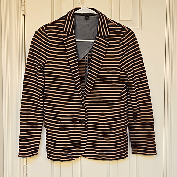 EUC J.Crew Maritime Striped Knit Blazer in Black and Tan, sz Small - Picture 2 of 8